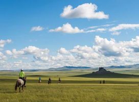 Riders competing in the Mongol Derby