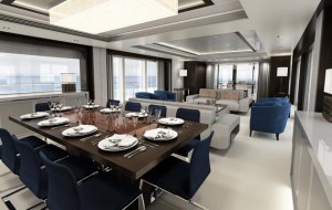 Full height glass in the saloon combines with sleek cut away deck bulwarks flooding the space with natural daylight