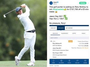 Punter Needs McIlroy Masters Win For £108k Off £10 Bet