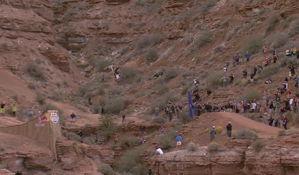 Kerry McGarry performing his 72 foot canyon gap backflip