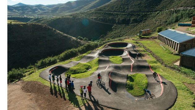 Aerial photo of pumptrack in Roma, Lesotho