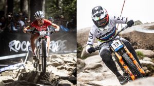 Photo of Jolanda Neff cross-country rider and Greg Minnaar downhill MTB racer
