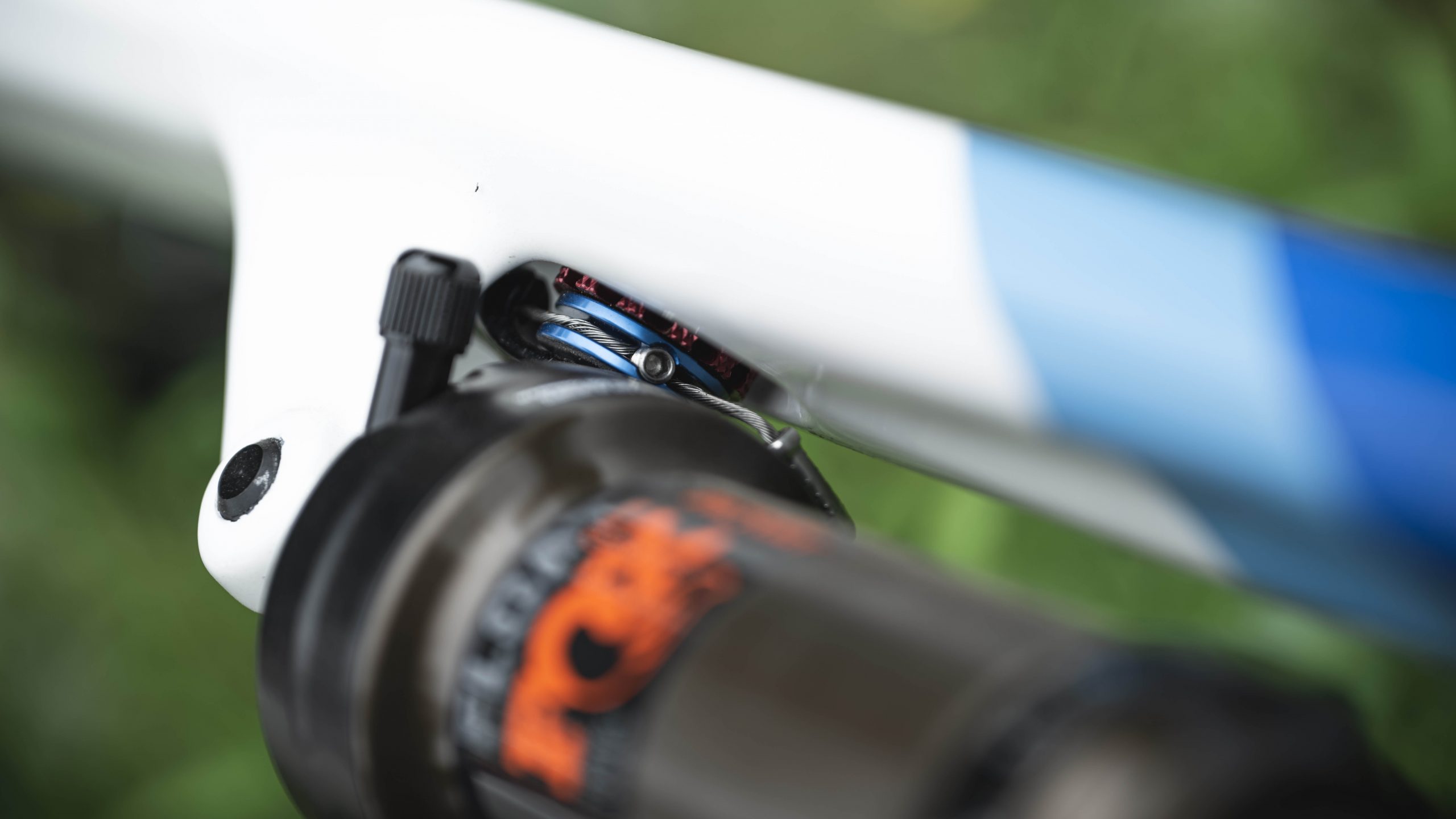 Canyon Lux World Cup CFR XC mountain bike suspension shock detail photo