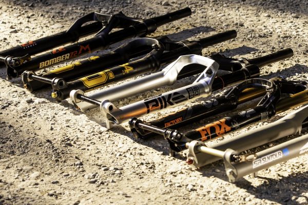 Stacking up the suspension forks for a round of testing