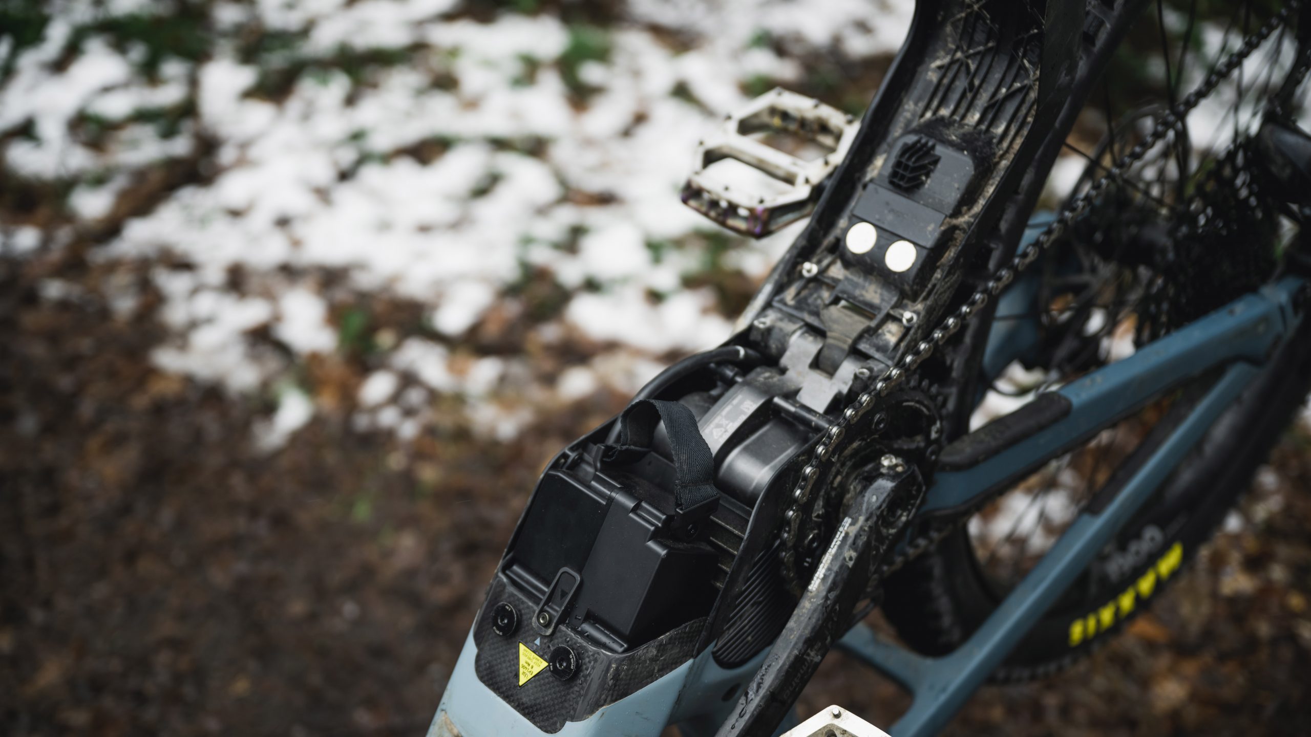 Battery detail on the Canyon Spectral:ON CF 9 electric mountain bike