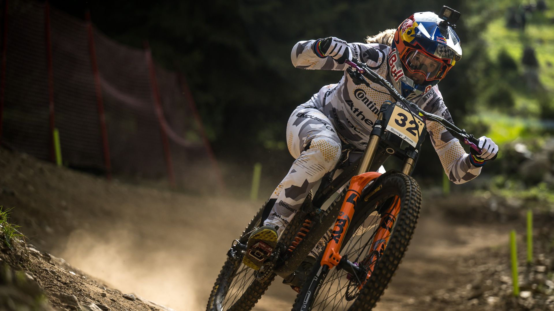 Rachel Atherton racing at Lenzerheide UCI DH World Cup 2023
