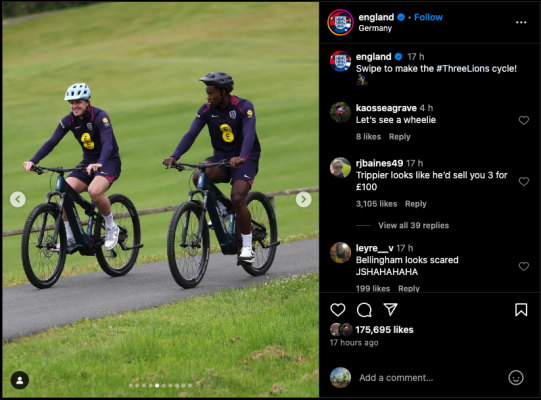England football team riding e-bikes
