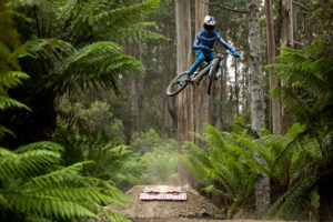 Ronan Dunne performs during practice at Red Bull Hardline in Maydena Bike Park, Australia