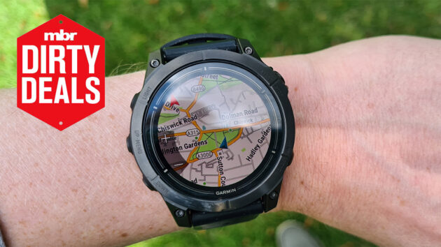 The Garmin Epix Pro 2 smartwatch with the MBR deals logo