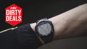 Garmin Fenix 6 Pro Solar on wrist with MBR deals logo