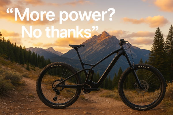 More Power? No thanks. Image of an e-bike at sunset in the mountains