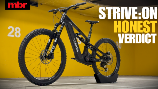 A Canyon Strive:On emtb against a yellow background
