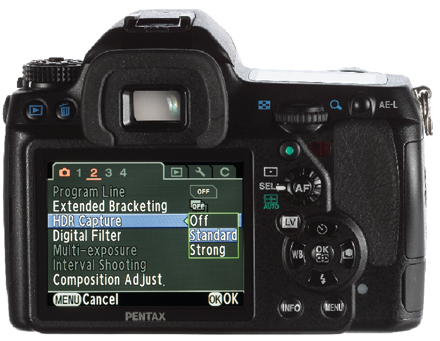 Pentax HDR mode: In HDR mode, the K-7 and K-x automatically combine three images