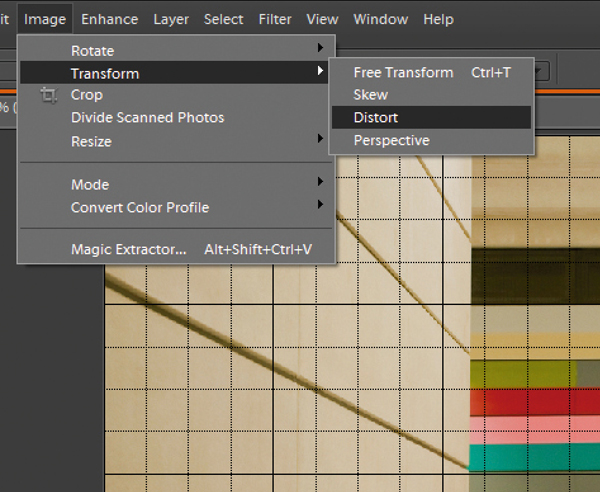 Converging verticals in Elements 7 - step 2. Select the Distort tool (Image>Transform>Distort). A box should appear asking you to make these adjustments on a new layer. Click OK and rename it ‘Perspective