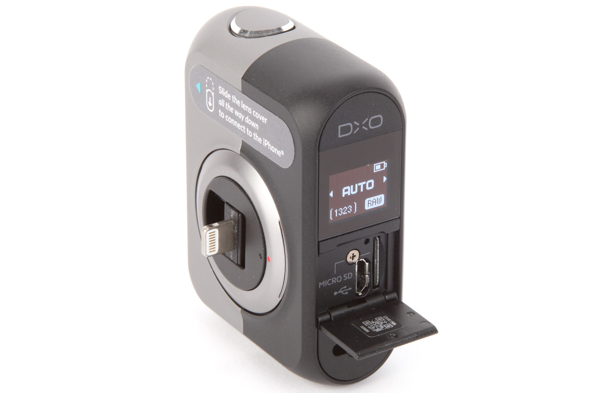 The Lightning connector folds out of the side of the camera unit, and the MicroSD card and Micro USB socket are under a flap on the back