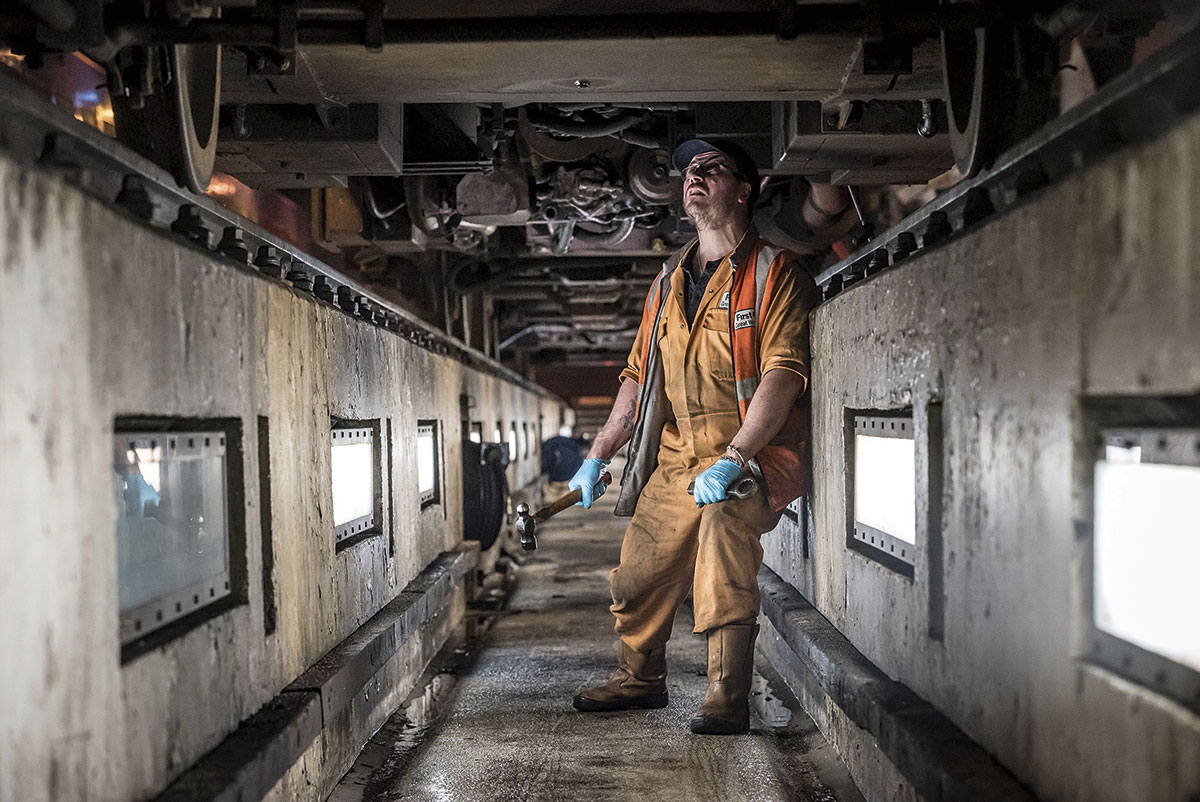 David Hacker, who works for First Great Western, hard at work during his shift at a depot in Bristol
