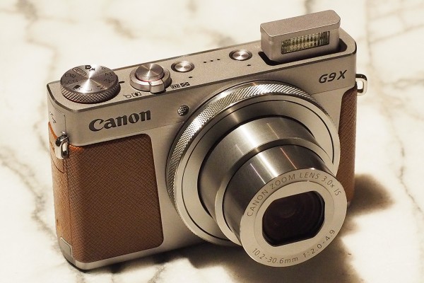 The built-in flash pops up from the top of the camera, released by a switch on the back