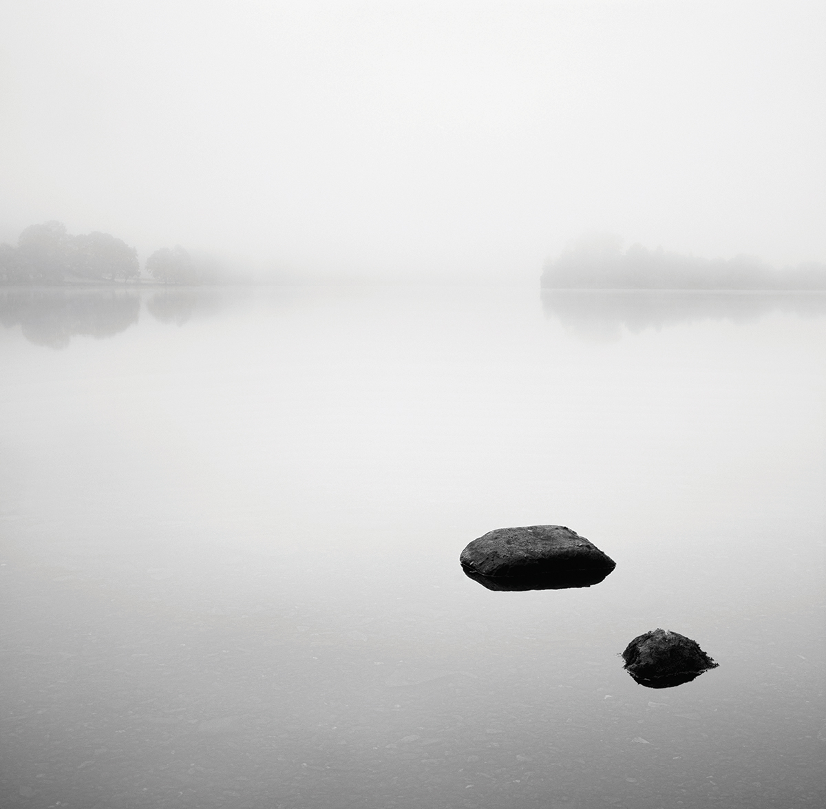 Derwentwater, Lake District. Mist and fog are ideal for minimalist mono images. Canon EOS 5D Mk II, 24-70mm, 1/250sec @ f/8, ISO 400