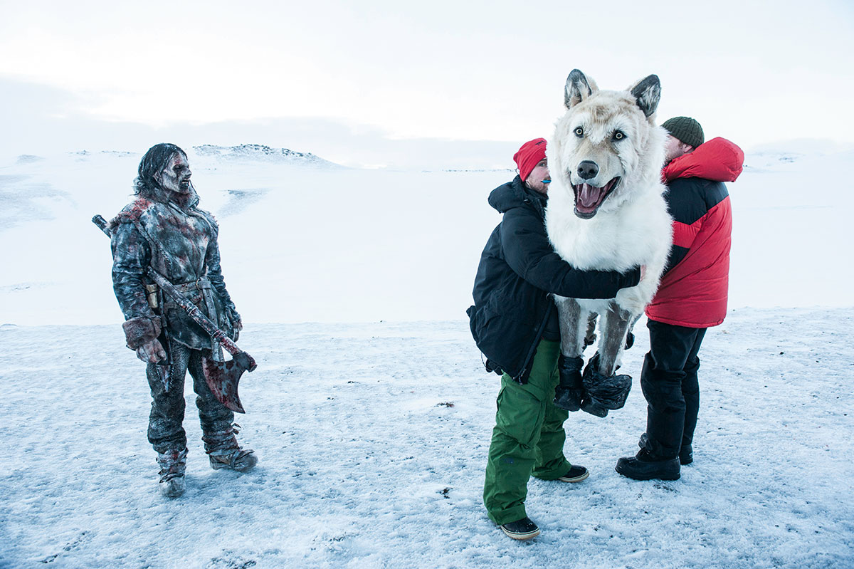 A stuntman looks on as VFX wranglers get ‘Stuffy’ ready