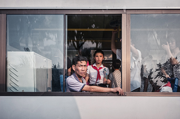 North Korean citizens commuting on the train