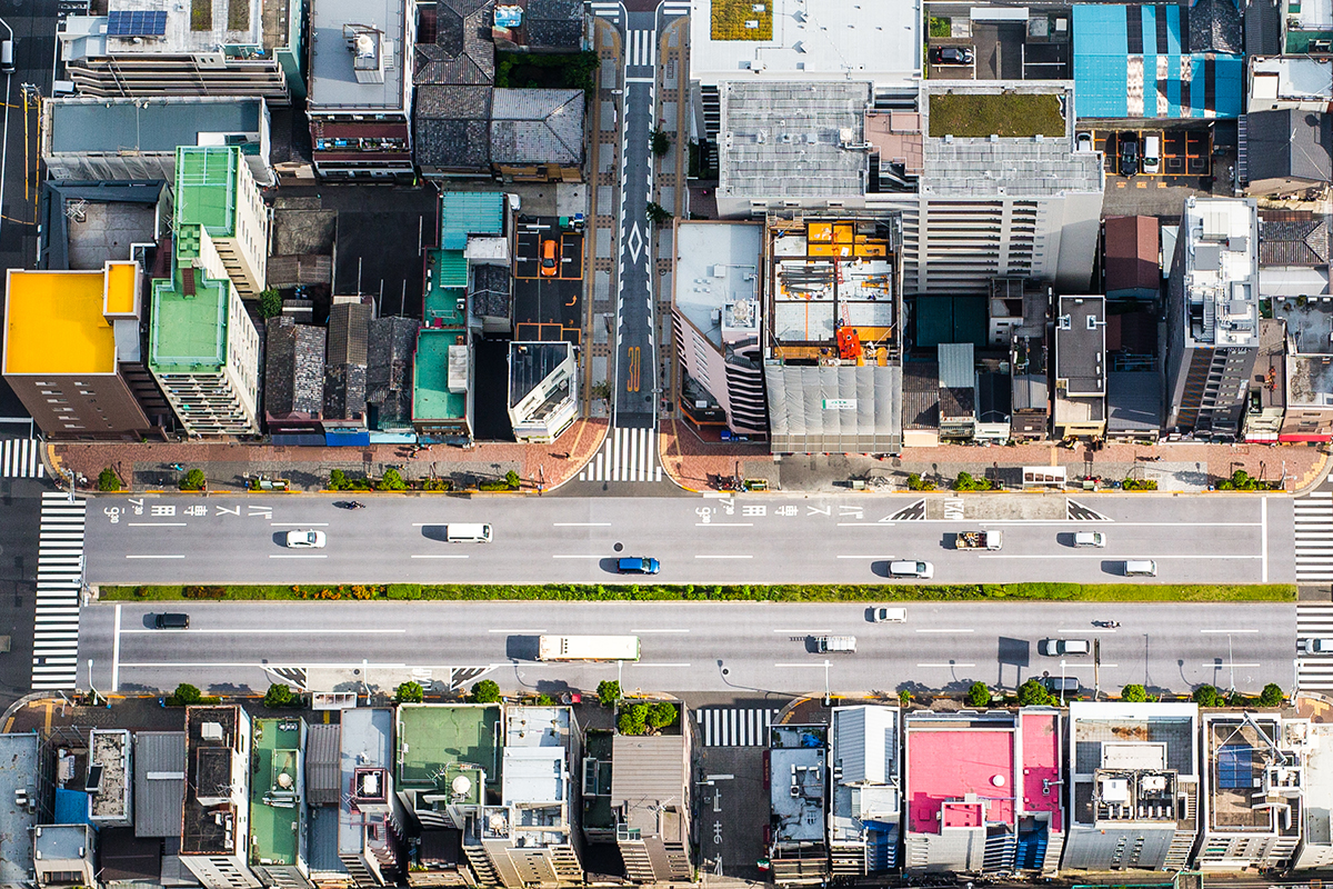 A vertical view from Tokyo's Skytree spectator tower. This image was cropped tightly from the original and a longer focal-length lens would have been preferable