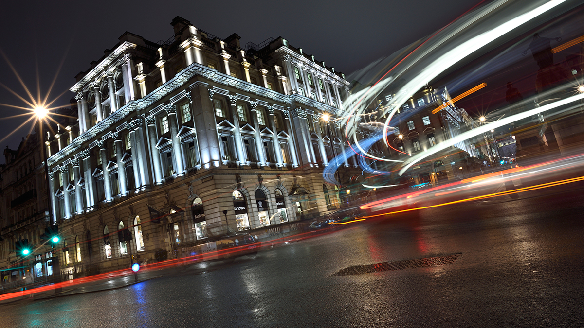 A still taken from a time-lapse video. Note how the directions of the traffic make interesting effects. Taken on a Nikon D750 with a 20mm lens