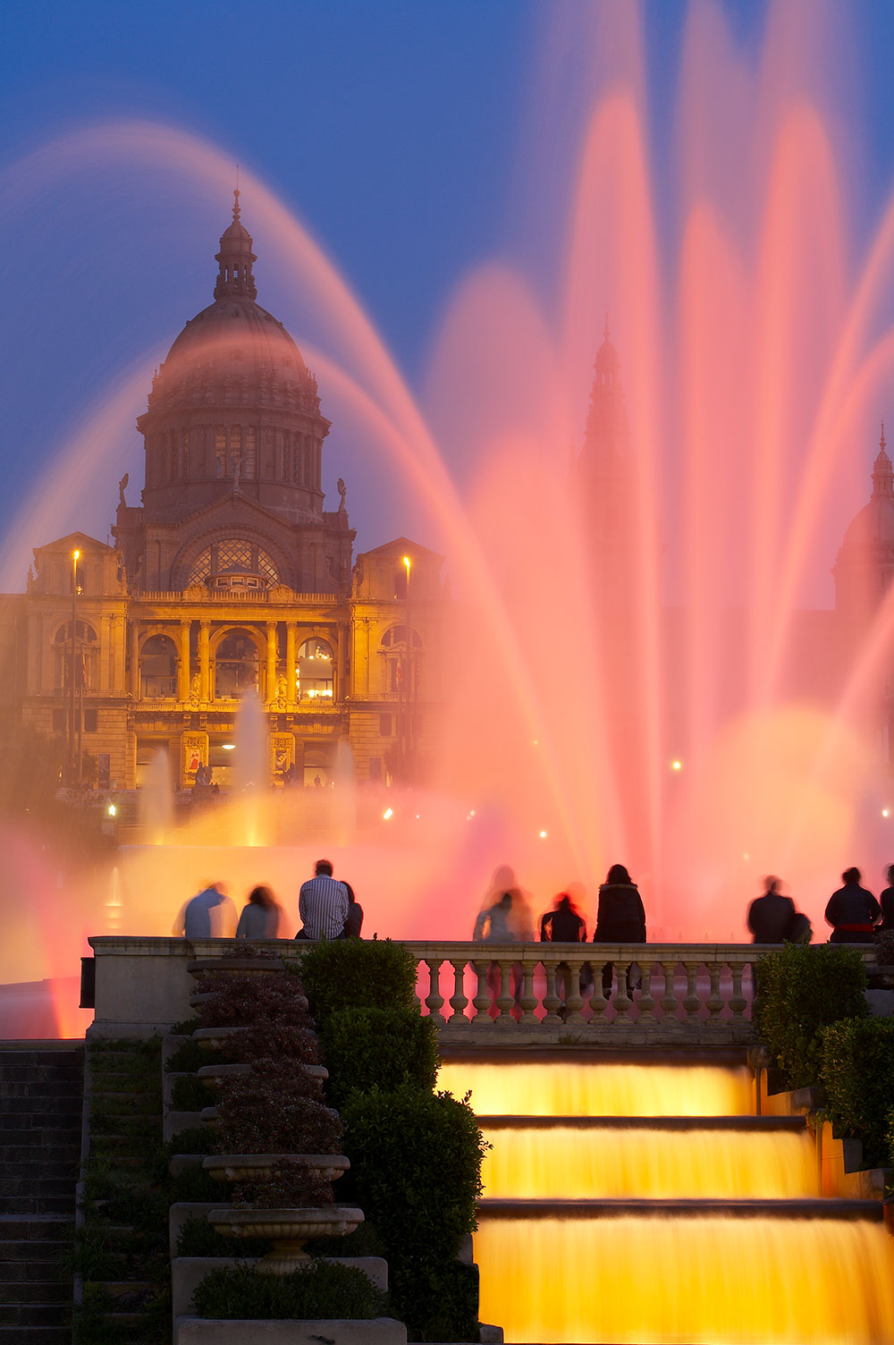 cities at night, Magic Fountain and National Park, Barcelona