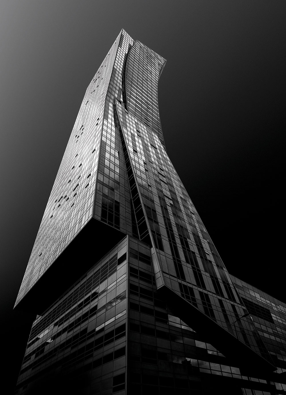 Monochrome unusual shaped building Warsaw skyline - Tony Sellen