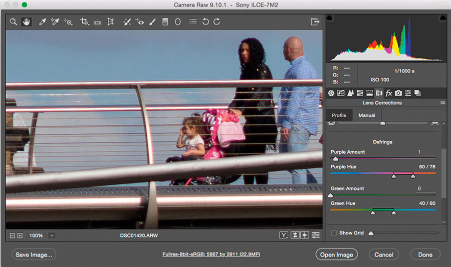Using classic lenses Defringe controls