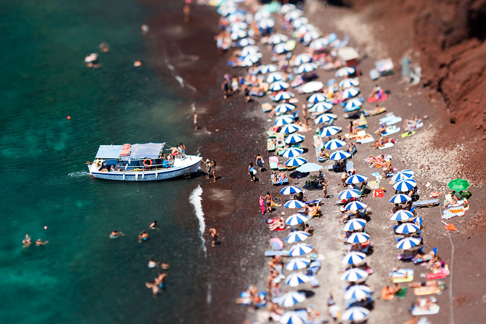 tilt-shift photography Santorini