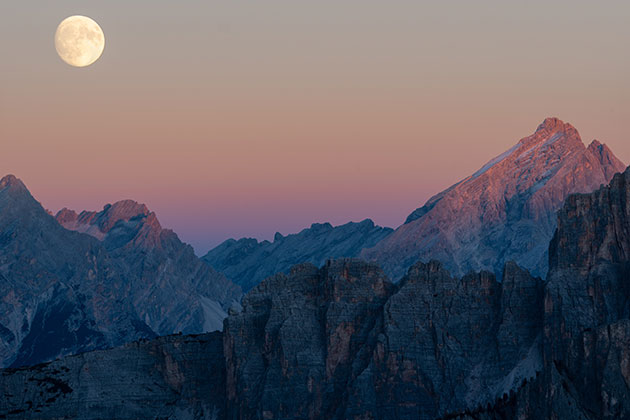 Lunar photography Dolomites in Italy