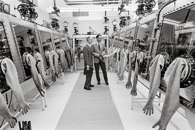 NASA Apollo 11 Michael Collins inspects Lunar Receiving Lab