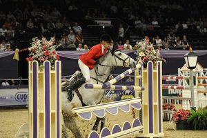 Ellen Whitaker experiences a refusal at Horse of the Year Show