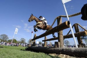 Michael Jung and Sam clear the footbridge at Badminton Horse Trials 2013