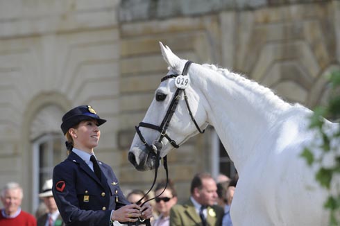 Vittoria Panizzon (ITA) riding Borough Pennyz at the first vet check of The Mitsubishi Motors Badminton Horse Trials