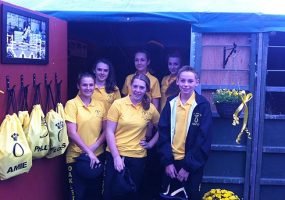 Oakley Hunt (West) PPC team outside their tack room at HOYS