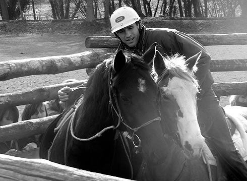 Jason Webb using a lead pony as part of the breaking process