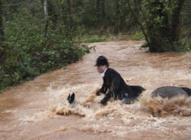 George Humfrey's horse experiences the full force of the flooding