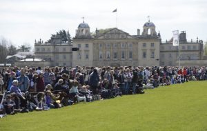Crowd of spectators in front of Badminton house