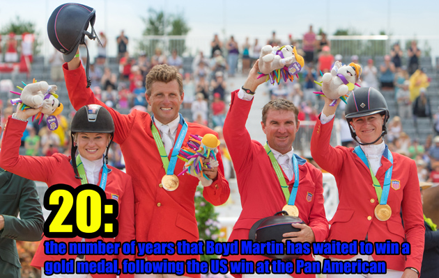 Gold Medal Eventing Team on the podium for USA, Marilyn Little, Boyd Martin, Phillip Dutton and Lauren Kieffer