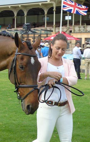 Alice checking her fit bit watch after the trot up