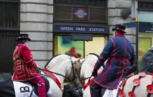 Horses outside Green Park Station photography by Jo Monck