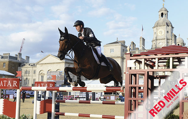 Scott Brash (GB) riding Hello Sanctos placed 1st in the Grand Prix Presented by Qatar at the Longines Global Champions Tour of London taking place on Horse Guards Parade in central London between the 14-16th August 2014