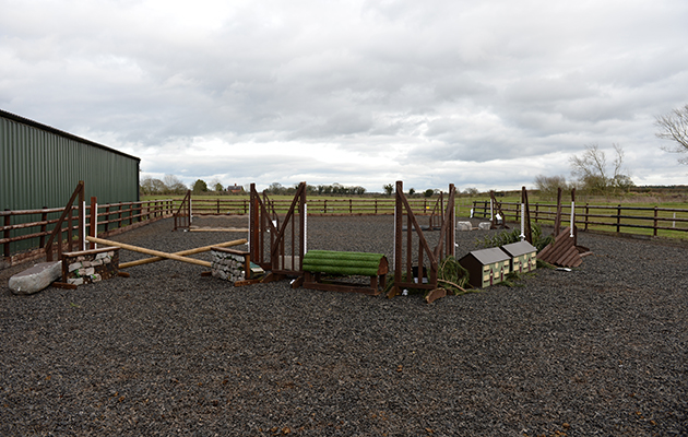 Working Hunter Course in the outdoor arena at Sarah & Simon Parker's yard at Glebe Farm in Bronington near Whitcurch in Shropshire, UK on the 1st March 2016