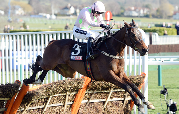 douvan jumps the last on his way to winning at cheltenham 10-3-15