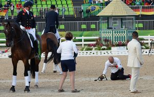 Robbie Sanderson injured during team dressage medal ceremony at the Rio Olympics
