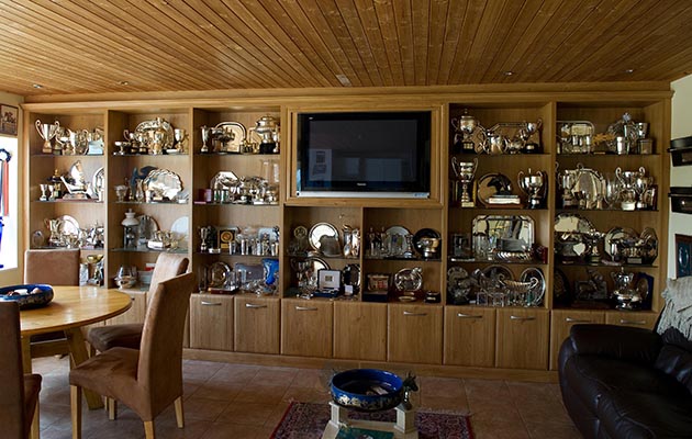 Nick Skelton - PHOTO mandatory by-line: Phil Mingo/Pinnacle, trophy cabinet