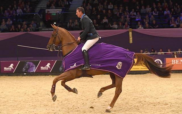 Guy Williams riding CASPER DE MUZE, Winner of Class 14 during HOYS in the NEC in Warwickshire in the UK on 7th October 2016