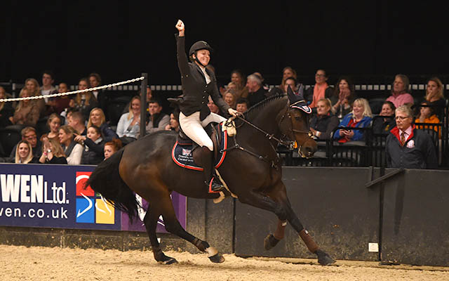 Louise Saywell riding PEITER VI, winner of Class 17 during HOYS in the NEC in Warwickshire in the UK on 8th October 2016