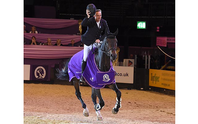 Karel Cox  riding CATEN VAN HET HOBOS, winner of the Grandstand Welcome Stakes (Class 13) during HOYS in the NEC in Warwickshire in the UK on 6th October 2016